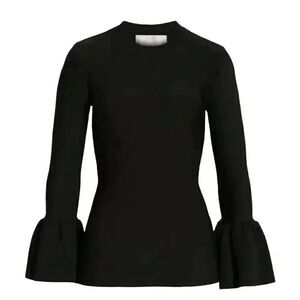 Rachel Parcell Women's Black Viscose/Poly/Nylon Knit Crew Neck Bell Sleeve Sweat